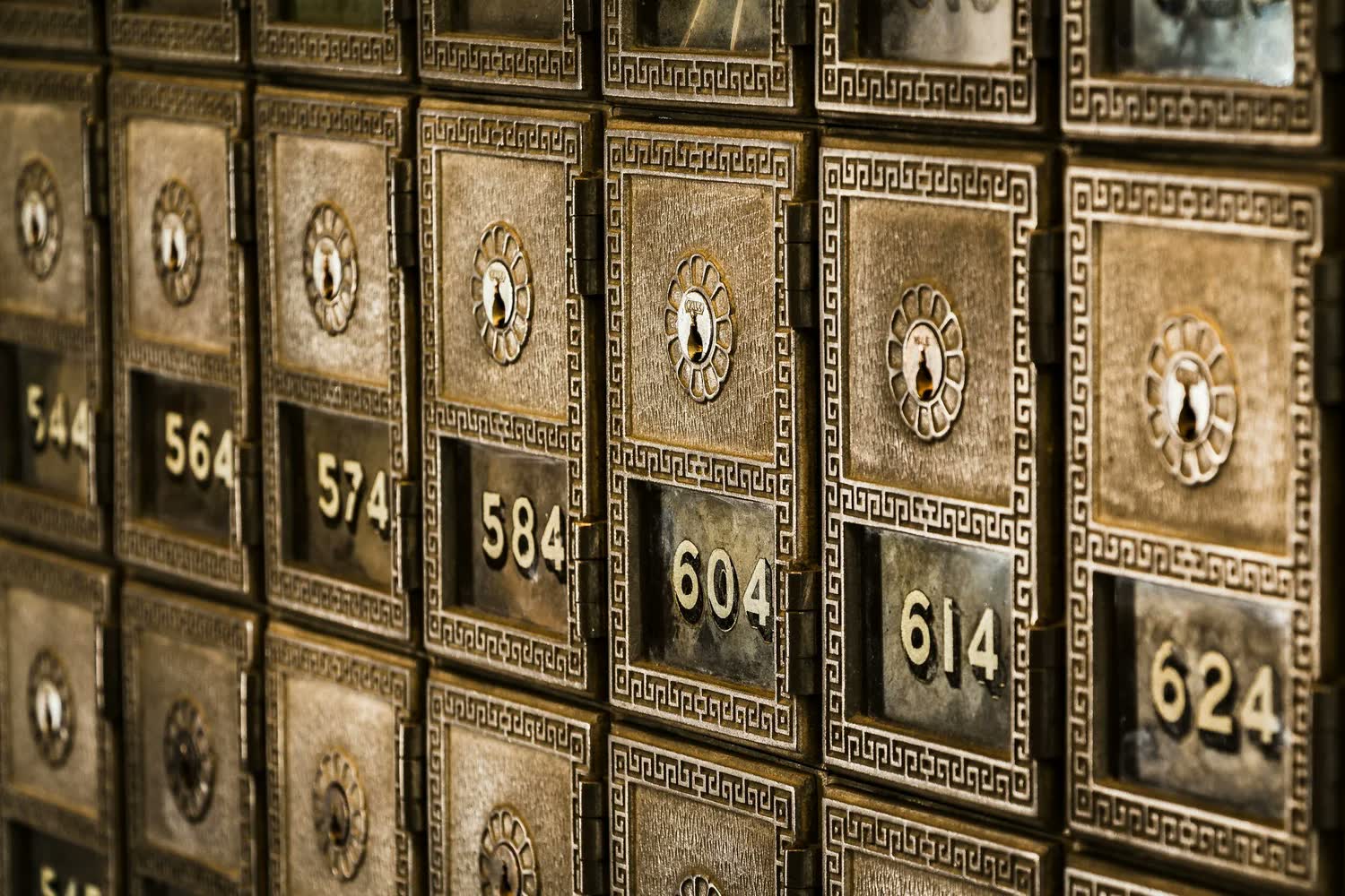 Rows of safe deposit boxes